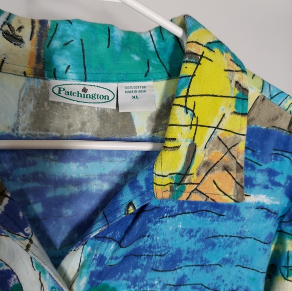 Vintage Shacket Shirt Jacket Beach Print Button XL - Picture 4 of 5